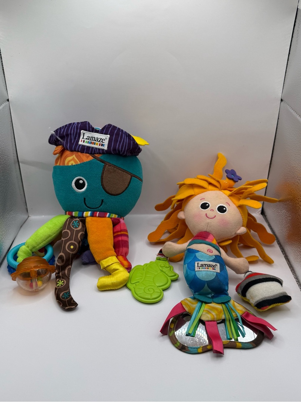 Lamaze Pirate Octopus and Orange-Haired Mermaid Sensory Rattle Lovey Duo